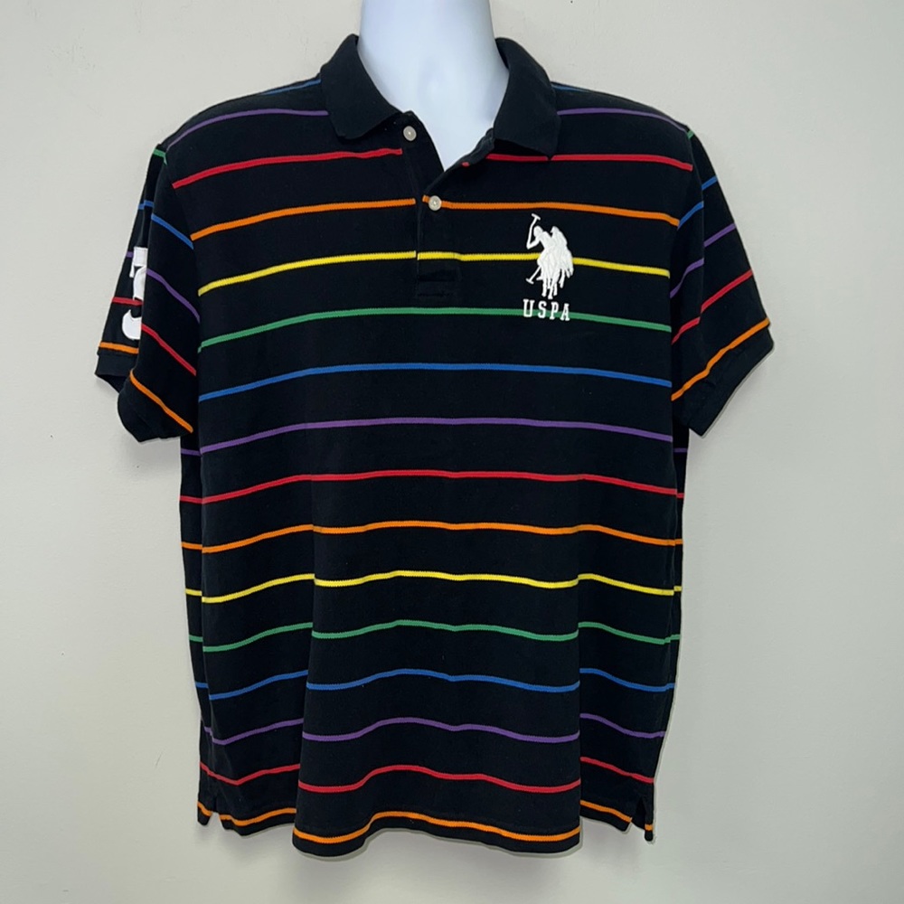 U.S. Polo Assn. Men’s Black & Rainbow Pride Polo, Size XL